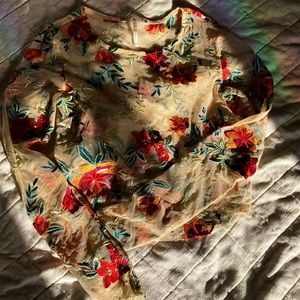 sheer urban outfitters floral embroidered long sleeve